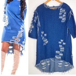 THRILL JEANS DISTRESSED DENIM DRESS SZ. L